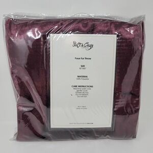 Soft & Cozy Company Faux Fur‎ Throw Blanket 50x60 Wine Plush Cozy Soft Bedding